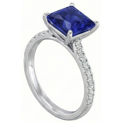 Women Natural Earth Mined Diamond Engagement Ring Princess Cut Ceylon Sapphire 4.75 Carats