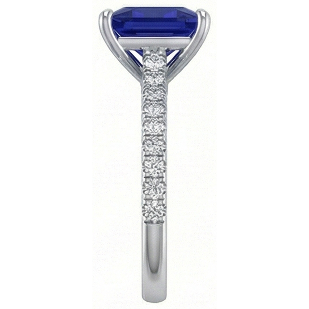 Women Natural Earth Mined Diamond Engagement Ring Princess Cut Ceylon Sapphire 4.75 Carats