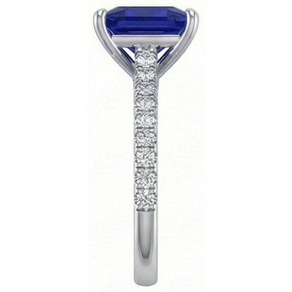 Women Natural Earth Mined Diamond Engagement Ring Princess Cut Ceylon Sapphire 4.75 Carats