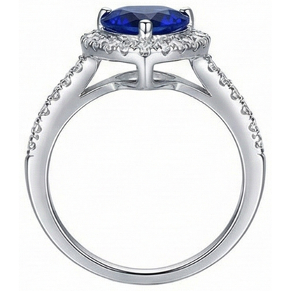 Women Natural Earth Mined Diamond Halo Heart Shaped Ring Blue Sapphire 4 Carats