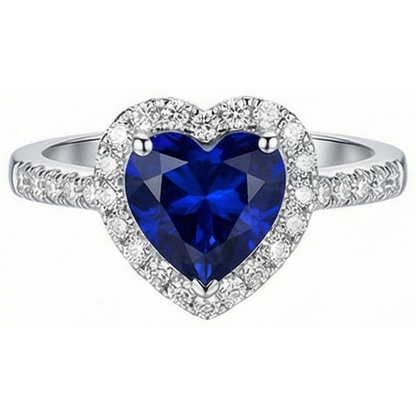 Women Natural Earth Mined Diamond Halo Heart Shaped Ring Blue Sapphire 4 Carats