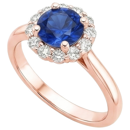 Women Natural Earth Mined Diamond Halo Ring Flower Style Blue Sapphire 3 Carats Rose Gold