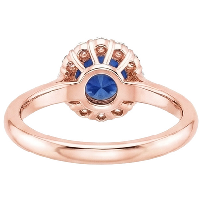 Women Natural Earth Mined Diamond Halo Ring Flower Style Blue Sapphire 3 Carats Rose Gold