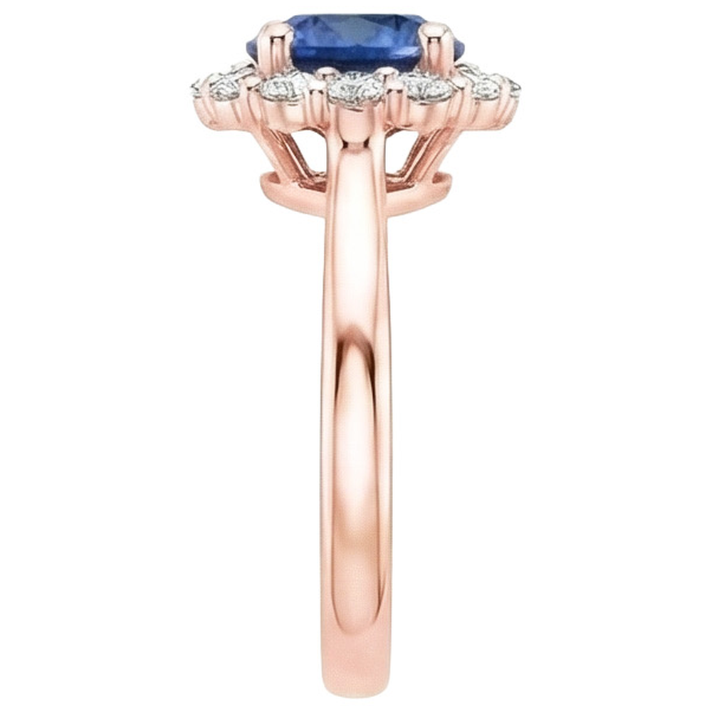 Women Natural Earth Mined Diamond Halo Ring Flower Style Blue Sapphire 3 Carats Rose Gold