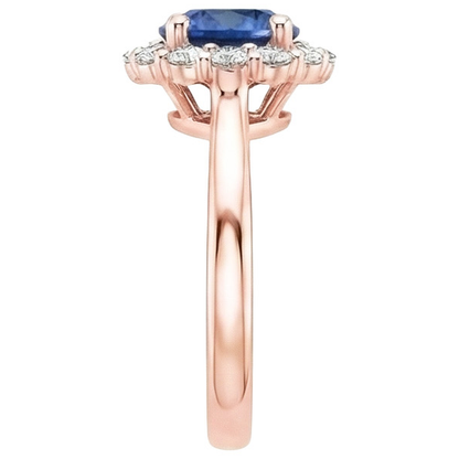 Women Natural Earth Mined Diamond Halo Ring Flower Style Blue Sapphire 3 Carats Rose Gold