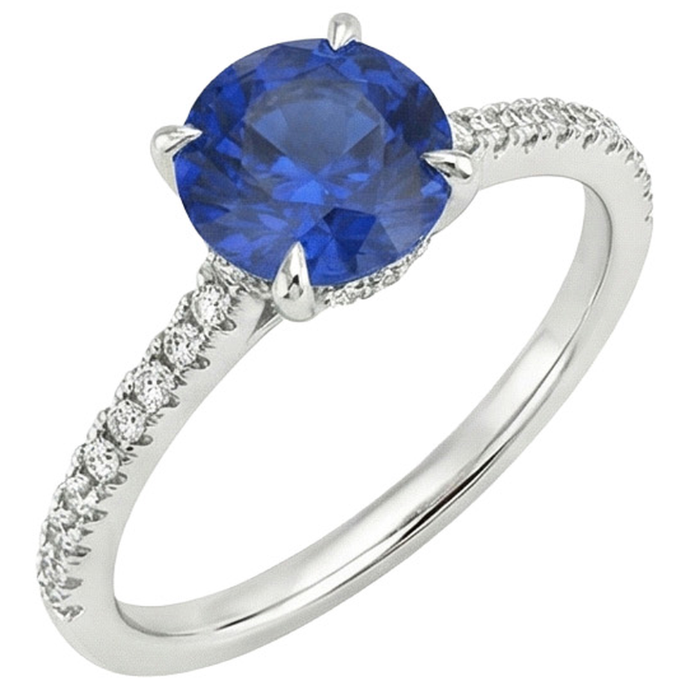 Women Natural Earth Mined Diamond Jewelry Accented Round Ceylon Sapphire 2.50 Carats Gold