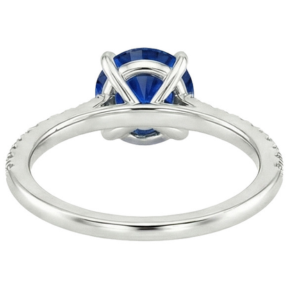Women Natural Earth Mined Diamond Jewelry Accented Round Ceylon Sapphire 2.50 Carats Gold