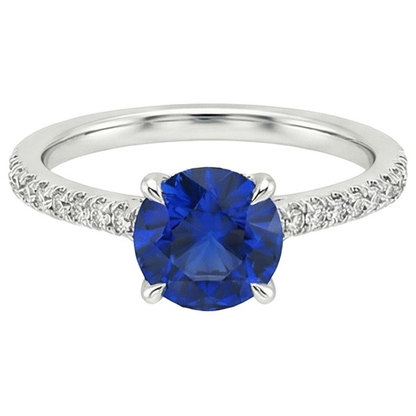 Women Natural Earth Mined Diamond Jewelry Accented Round Ceylon Sapphire 2.50 Carats Gold