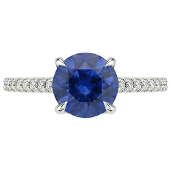 Women Natural Earth Mined Diamond Jewelry Accented Round Ceylon Sapphire 2.50 Carats Gold