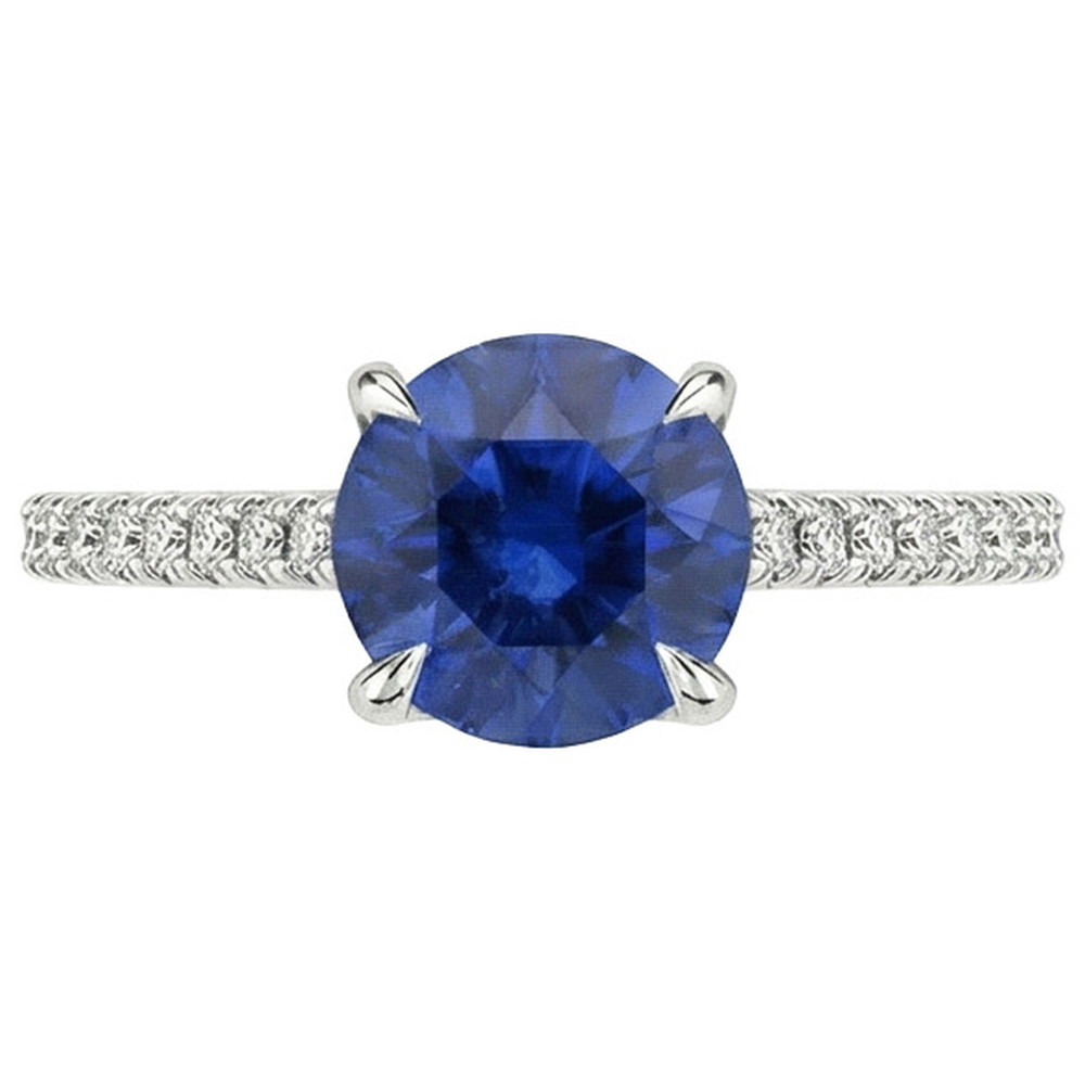 Women Natural Earth Mined Diamond Jewelry Accented Round Ceylon Sapphire 2.50 Carats Gold