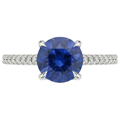 Women Natural Earth Mined Diamond Jewelry Accented Round Ceylon Sapphire 2.50 Carats Gold