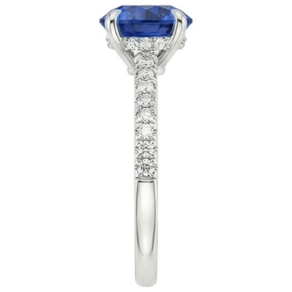 Women Natural Earth Mined Diamond Jewelry Accented Round Ceylon Sapphire 2.50 Carats Gold