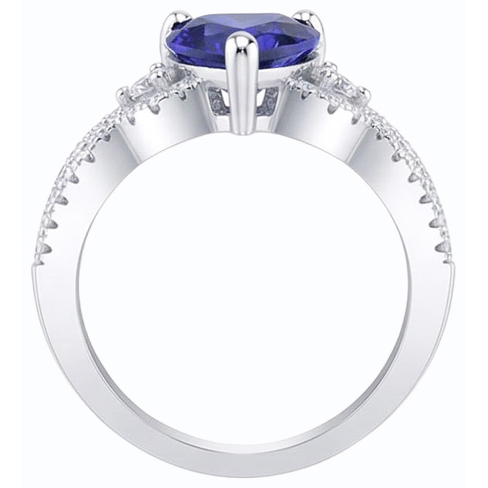 Women Natural Earth Mined Diamond Jewelry Heart Ceylon Sapphire Ring 3 Carats Split Shank