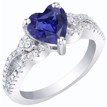 Women Natural Earth Mined Diamond Jewelry Heart Ceylon Sapphire Ring 3 Carats Split Shank