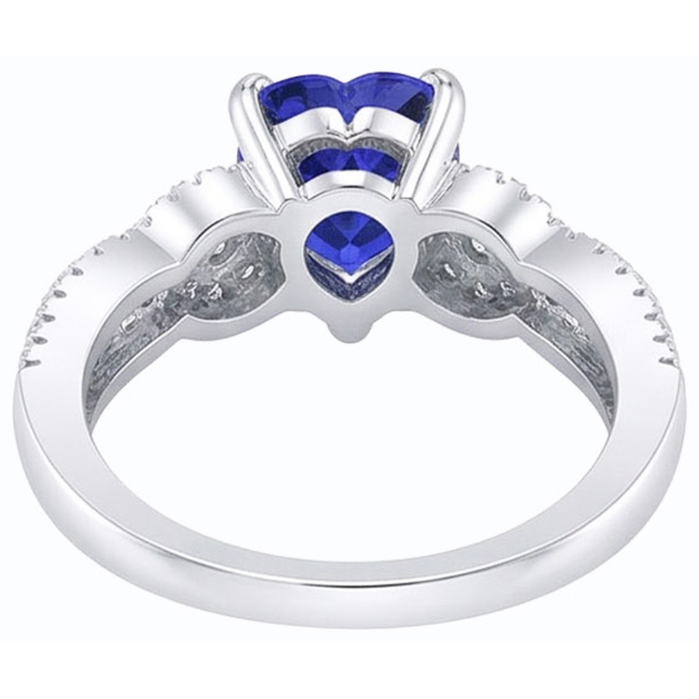 Women Natural Earth Mined Diamond Jewelry Heart Ceylon Sapphire Ring 3 Carats Split Shank