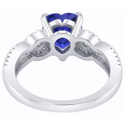 Women Natural Earth Mined Diamond Jewelry Heart Ceylon Sapphire Ring 3 Carats Split Shank
