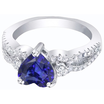 Women Natural Earth Mined Diamond Jewelry Heart Ceylon Sapphire Ring 3 Carats Split Shank