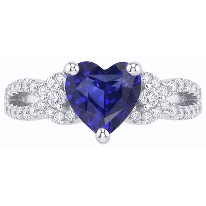 Women Natural Earth Mined Diamond Jewelry Heart Ceylon Sapphire Ring 3 Carats Split Shank