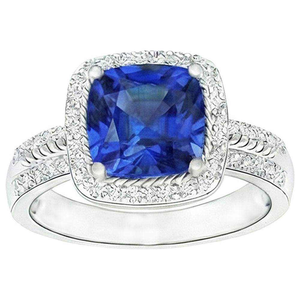 natural round sapphire 4.50ct ring side angle