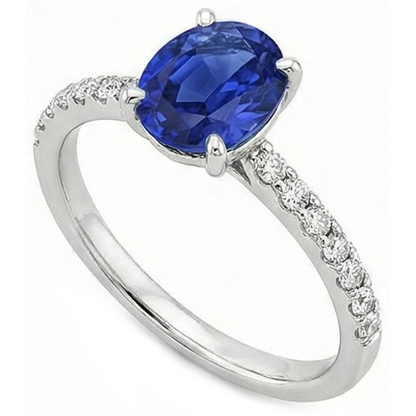 Women Natural Earth Mined Diamond Ring Oval Ceylon Sapphire Accents Gold 14K 5.50 Carats