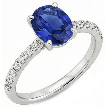 Women Natural Earth Mined Diamond Ring Oval Ceylon Sapphire Accents Gold 14K 5.50 Carats
