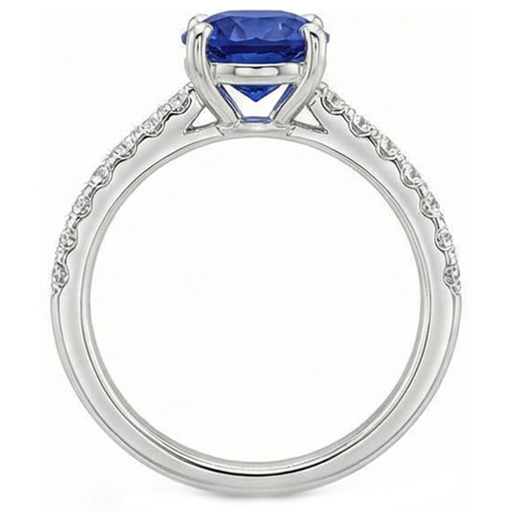 Women Natural Earth Mined Diamond Ring Oval Ceylon Sapphire Accents Gold 14K 5.50 Carats