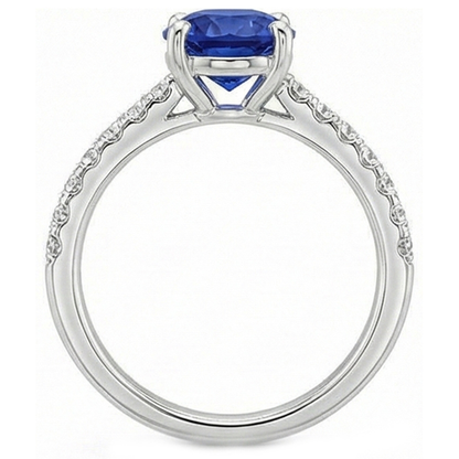 Women Natural Earth Mined Diamond Ring Oval Ceylon Sapphire Accents Gold 14K 5.50 Carats