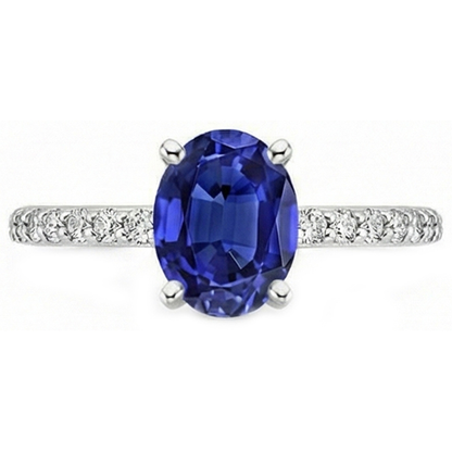 Women Natural Earth Mined Diamond Ring Oval Ceylon Sapphire Accents Gold 14K 5.50 Carats