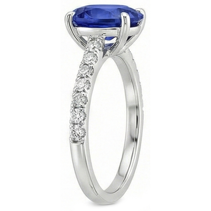 Women Natural Earth Mined Diamond Ring Oval Ceylon Sapphire Accents Gold 14K 5.50 Carats