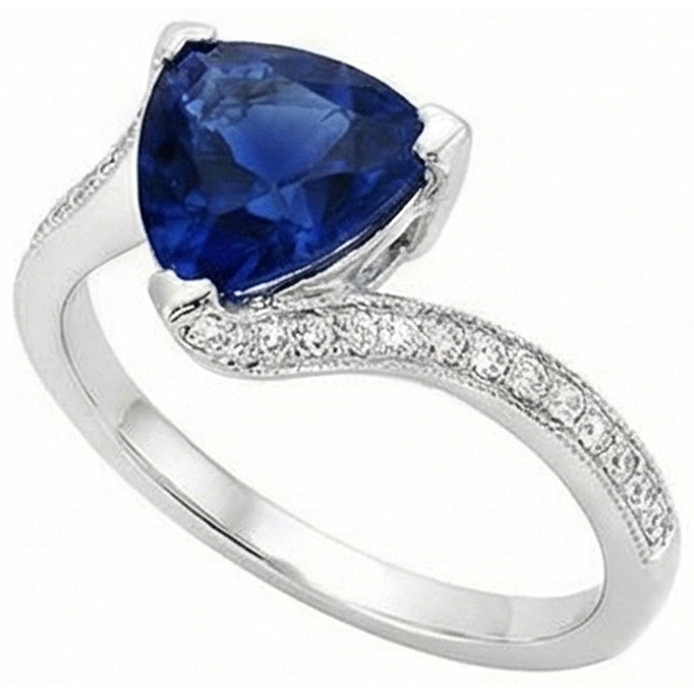 Women Natural Earth Mined Diamond Ring Trillion Deep Blue Sapphire 2.50 Carats
