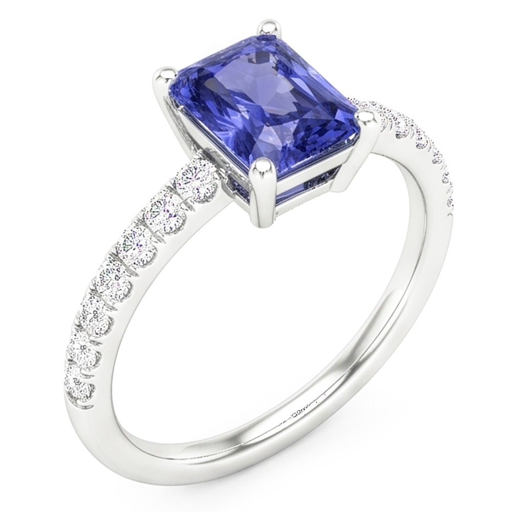 Women Natural Earth Mined Diamond Ring With Radiant Blue Sapphire Gemstone Jewelry 3 Carat