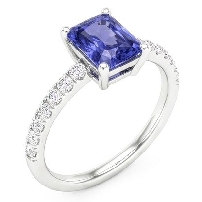 Women Natural Earth Mined Diamond Ring With Radiant Blue Sapphire Gemstone Jewelry 3 Carat