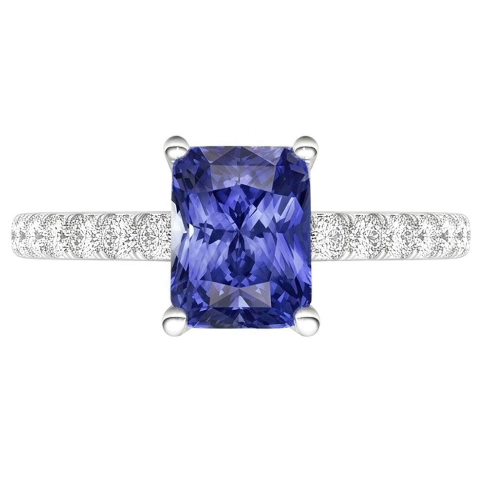 Women Natural Earth Mined Diamond Ring With Radiant Blue Sapphire Gemstone Jewelry 3 Carat