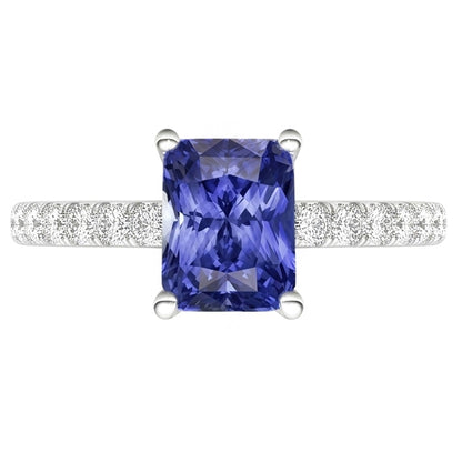 Women Natural Earth Mined Diamond Ring With Radiant Blue Sapphire Gemstone Jewelry 3 Carat