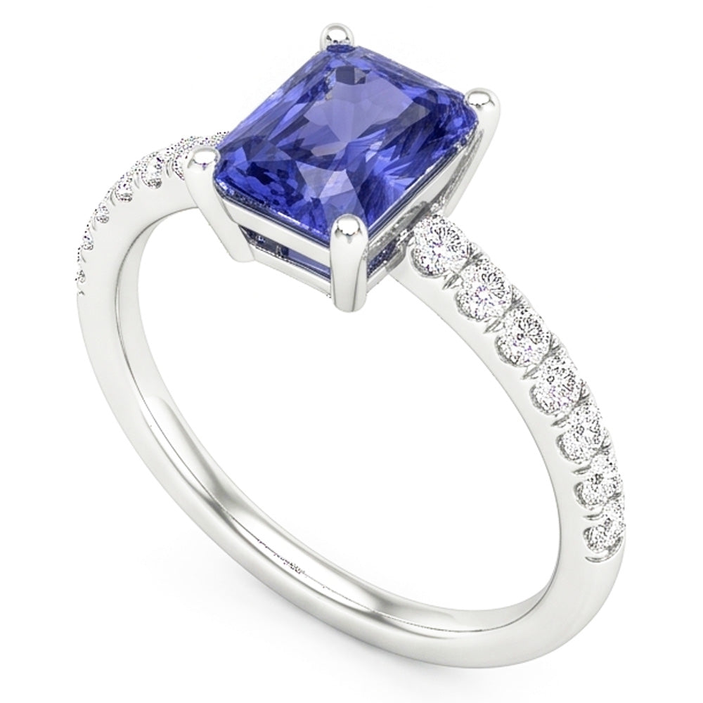 Women Natural Earth Mined Diamond Ring With Radiant Blue Sapphire Gemstone Jewelry 3 Carat