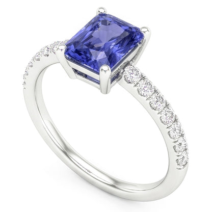 Women Natural Earth Mined Diamond Ring With Radiant Blue Sapphire Gemstone Jewelry 3 Carat