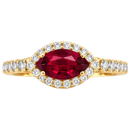 Women Red Marquise Cut Ruby Natural Earth Mined Diamond Ring 3.50 Carats Yellow Gold 14K