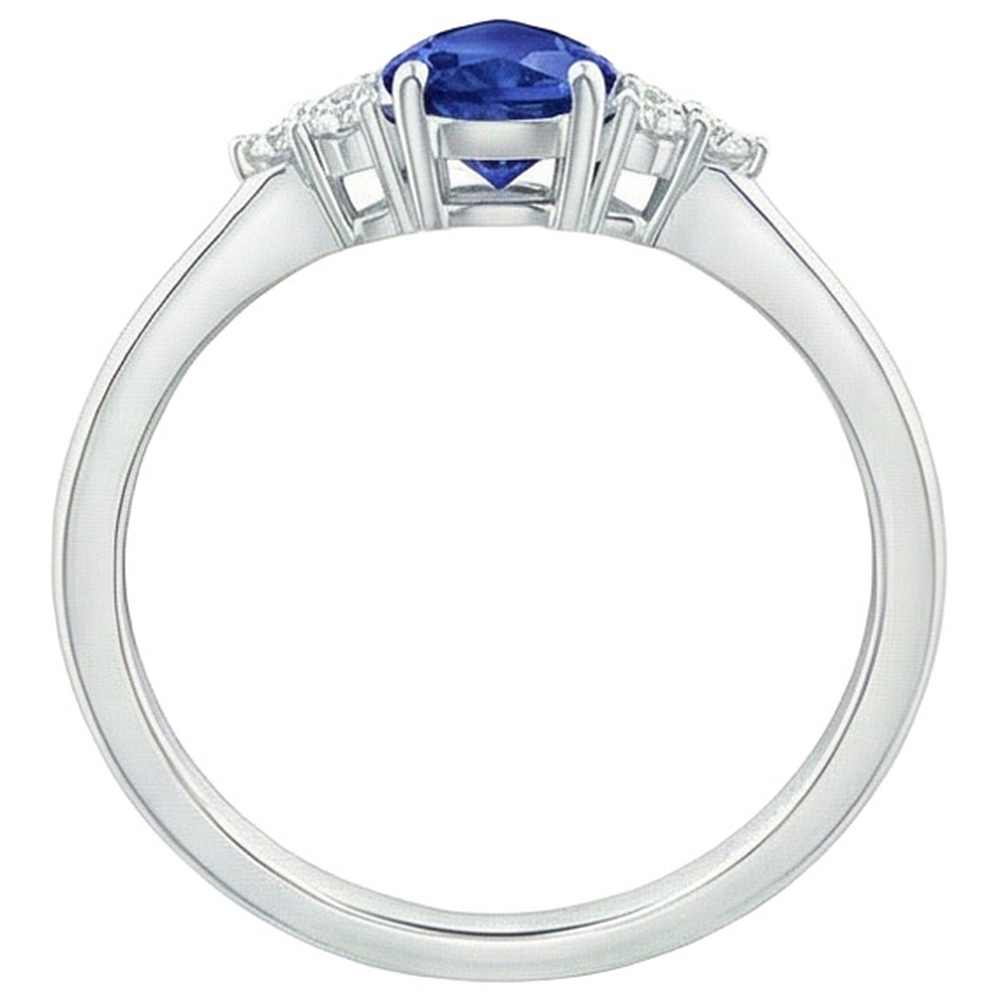Women Round Natural Earth Mined Diamond Ring Pear Ceylon Sapphire With Accents 3.25 Carats