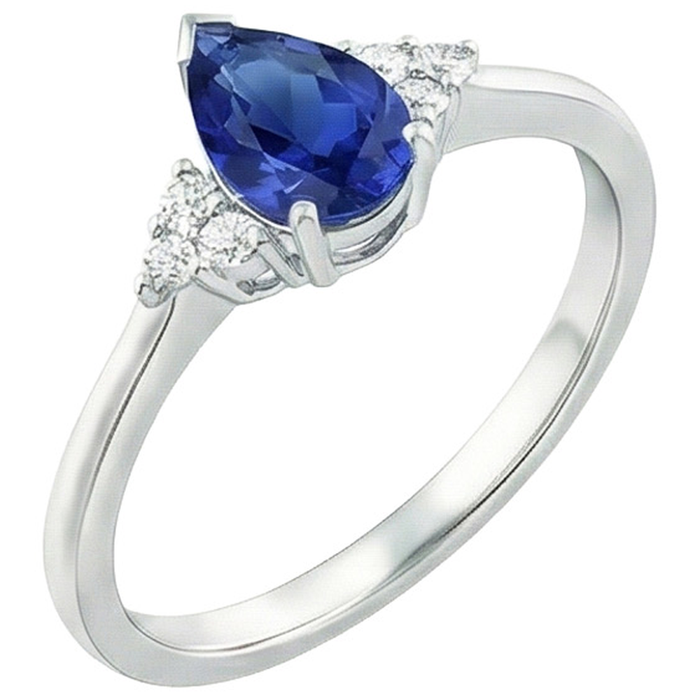 Women Round Natural Earth Mined Diamond Ring Pear Ceylon Sapphire With Accents 3.25 Carats