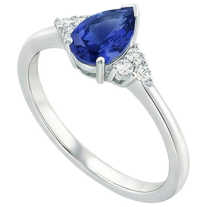Women Round Natural Earth Mined Diamond Ring Pear Ceylon Sapphire With Accents 3.25 Carats