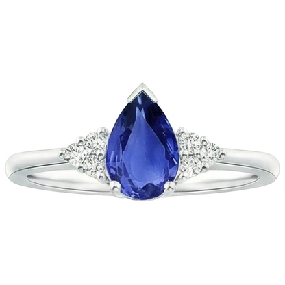 Women Round Natural Earth Mined Diamond Ring Pear Ceylon Sapphire With Accents 3.25 Carats