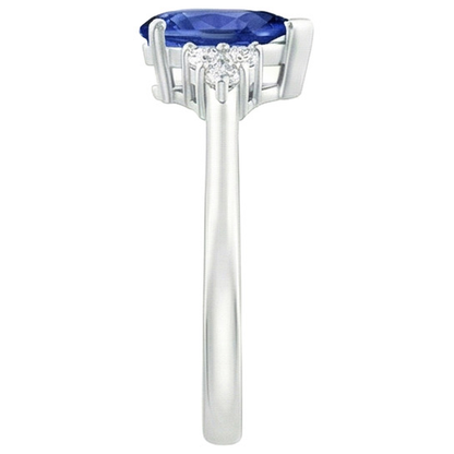 Women Round Natural Earth Mined Diamond Ring Pear Ceylon Sapphire With Accents 3.25 Carats