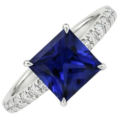Women Solitaire Accent Ring Blue Sapphire and Natural Earth Mined Diamond 5.5 Carat