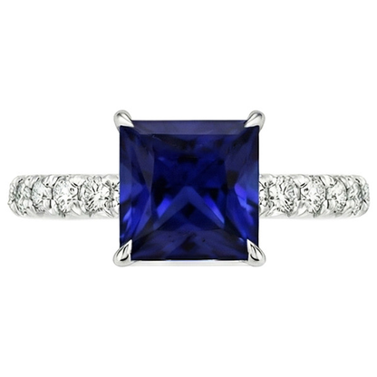 Women Solitaire Accent Ring Blue Sapphire and Natural Earth Mined Diamond 5.5 Carat