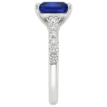 Women Solitaire Accent Ring Blue Sapphire and Natural Earth Mined Diamond 5.5 Carat