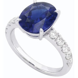 Women Solitaire Oval Cut Sapphire Ring & Accented Natural Earth Mined Diamonds 5.50 Carats