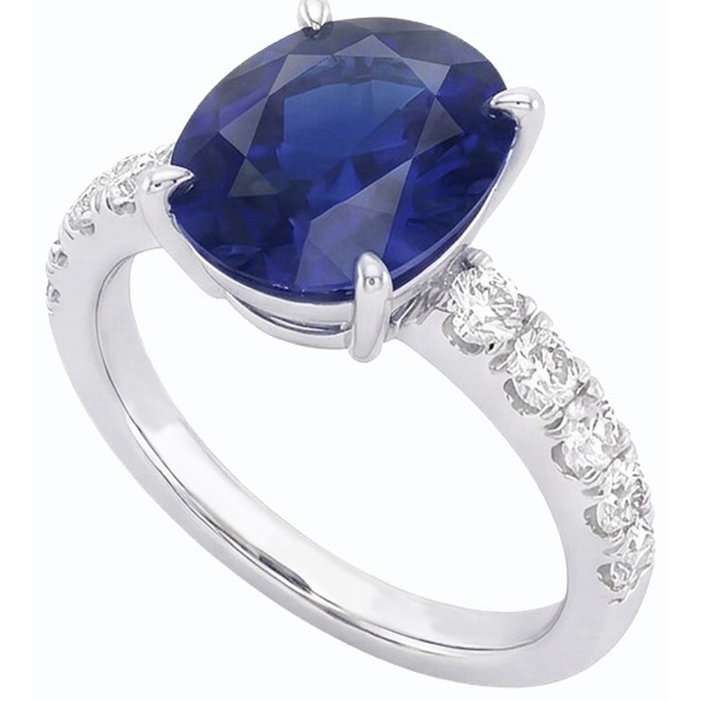 Women Solitaire Oval Cut Sapphire Ring & Accented Natural Earth Mined Diamonds 5.50 Carats