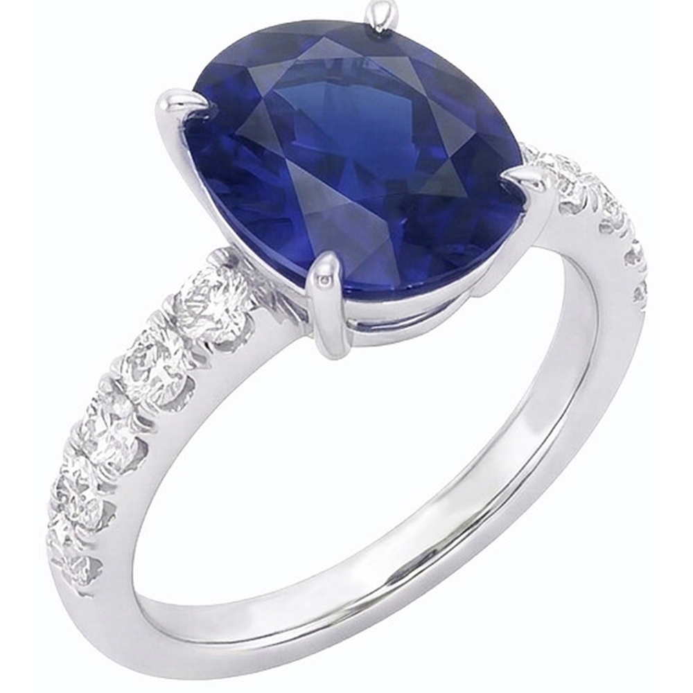 Women Solitaire Oval Cut Sapphire Ring & Accented Natural Earth Mined Diamonds 5.50 Carats