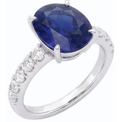 Women Solitaire Oval Cut Sapphire Ring & Accented Natural Earth Mined Diamonds 5.50 Carats
