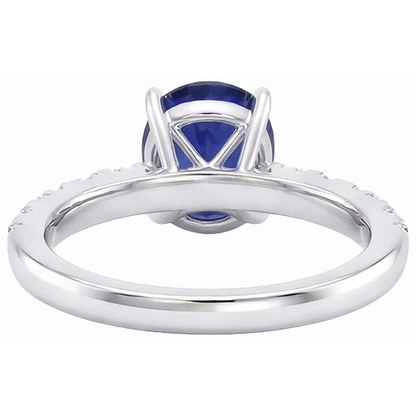 Women Solitaire Oval Cut Sapphire Ring & Accented Natural Earth Mined Diamonds 5.50 Carats